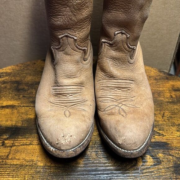 Justin Euro Elk Leather Cowboy Boots Mens Tan Made In USA Boot 1325 Size 8 - Picture 2 of 9